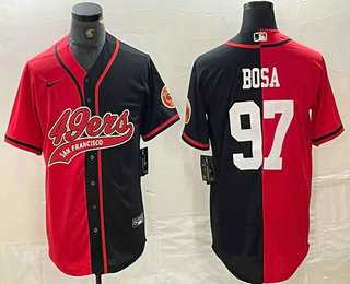 Mens San Francisco 49ers #97 Nick Bosa Red Black Two Tone Cool Base Stitched Baseball Jersey